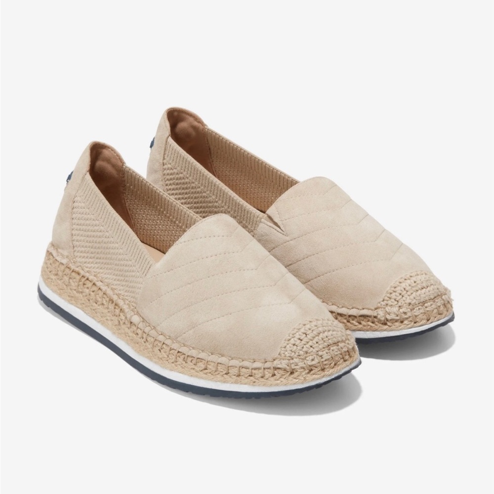 Cole Haan Cream Suede Knit Espadrille Slip-Ons